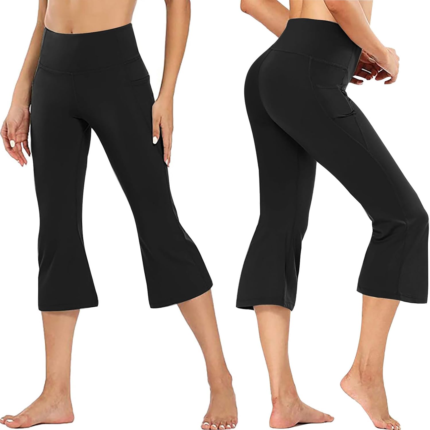 Capri Leggings for Women Tummy Control High Waist Flare Yoga Pant Comfy Athletic Workout Summer Leggings with Pocket