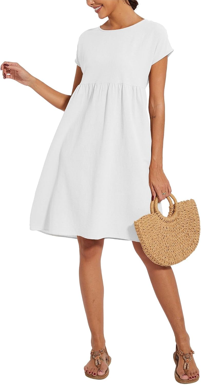 Cotton Dresses for Women Women's Summer Short Sleeve Midi Dress Casual Loose Beach Dress with Pockets