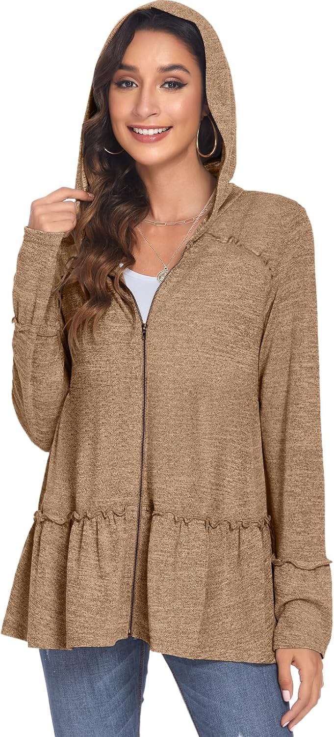 Zip Up Hoodie for Curvy Women Spring Ruffle Hooded Sweatshirts Jacket Cardigans Lightweight Zip Up Hoodie for Curvy Women Spring Ruffle Hooded Sweatshirts Jacket Cardigans Lightweight