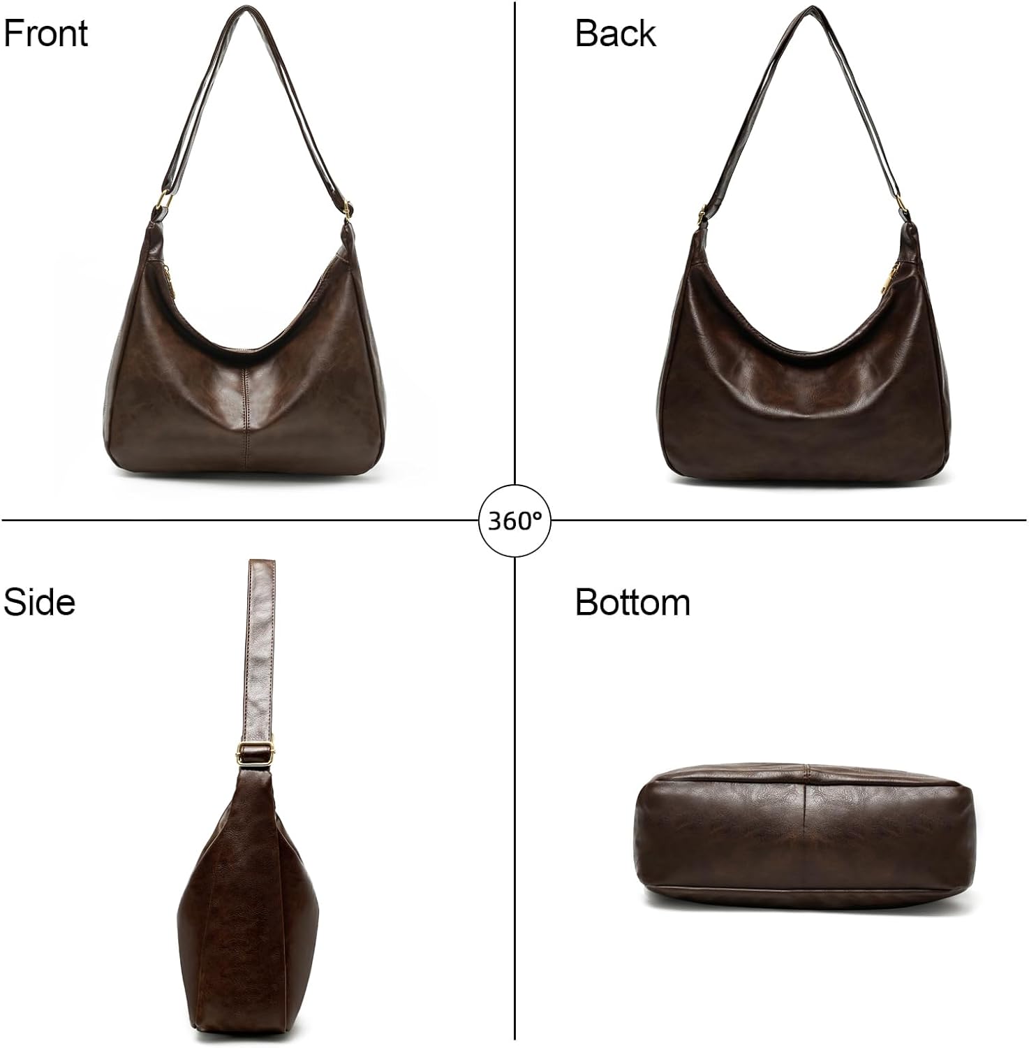 Slouchy Vegan Leather Shoulder Bag for Women Soft Crossbody Hobo Bags Everyday Tote Purses Handbags