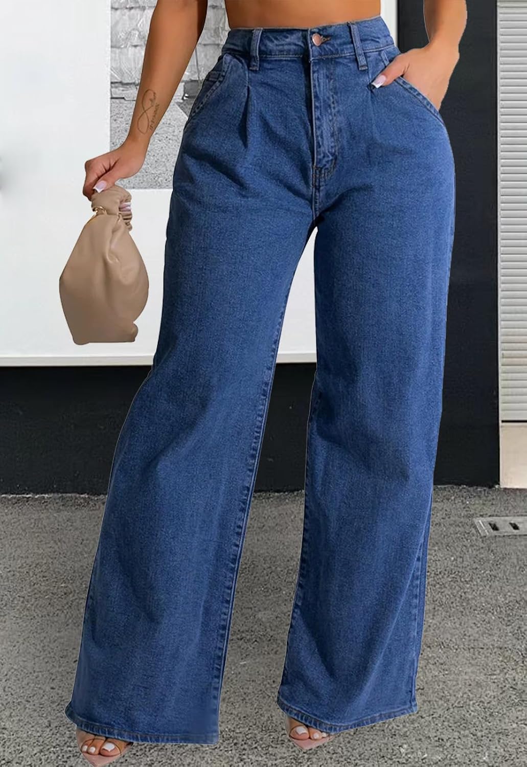 Women's Wide Leg Jeans Casual Stretch High Rise Baggy Loose Pants
