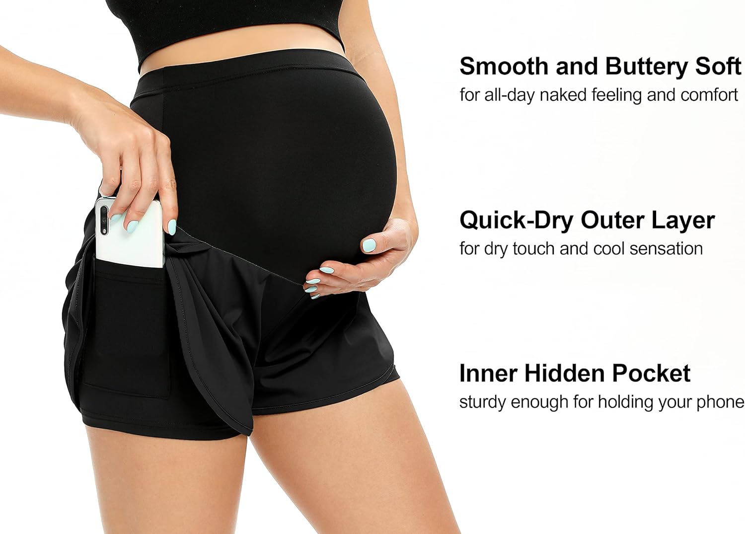 Women's Maternity Workout Shorts Over Belly Buttery Soft Athletic Yoga Running Shorts with Pocket