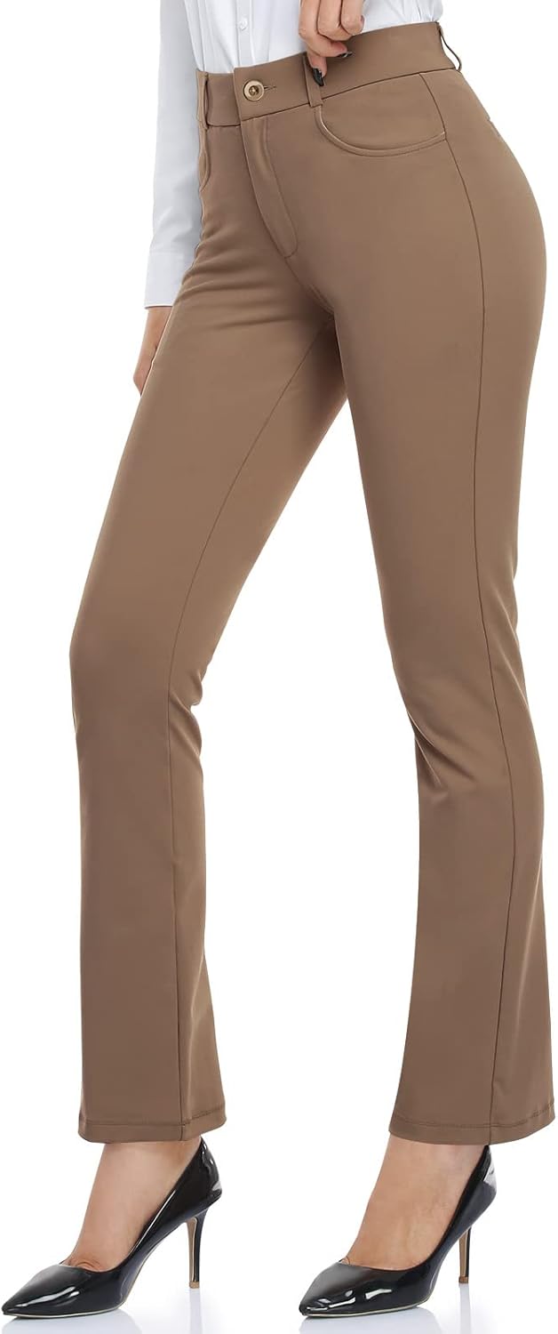 Women Yoga Dress Pants Stretchy Work Pants Straightleg Bootcut Office Slacks with Pockets for Business Casual