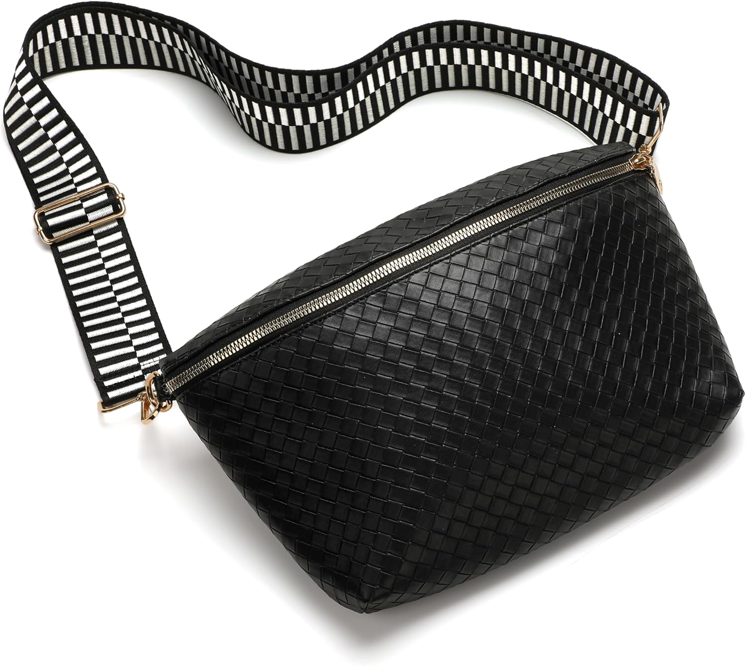Woven Crossbody Bags for Women Large Bag Vegan Leather Bum Bag Fanny Pack Purse for Travel