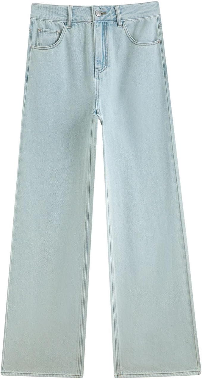Women Distressed High Waist Straight Jeans Summer Slim Fit Pants Vintage Washed Trousers