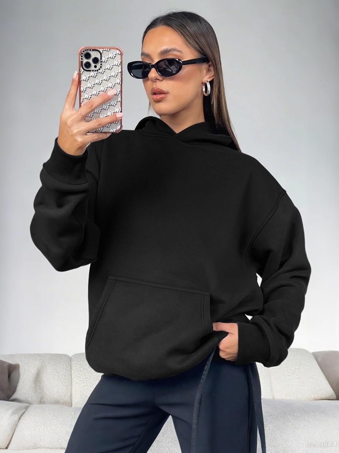 Womens Oversized Hoodies Fleece Sweatshirts Long Sleeve Sweaters Pullover Fall Clothes with Pocket Womens Oversized Hoodies Fleece Sweatshirts Long Sleeve Sweaters Pullover Fall Clothes with Pocket