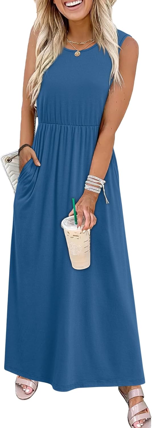 Summer Dresses for Women Maxi Dresses Long Flowy A Line Sleeveless Sundresses with Pockets Summer Dresses for Women Maxi Dresses Long Flowy A Line Sleeveless Sundresses with Pockets