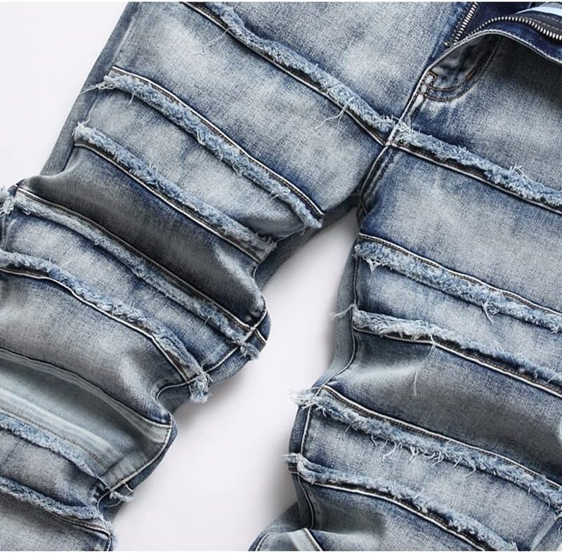 Splicing Slim Men's Tassel Jeans Street Pants Punk Patch Straight Leg Splicing Slim Men's Tassel Jeans Street Pants Punk Patch Straight Leg