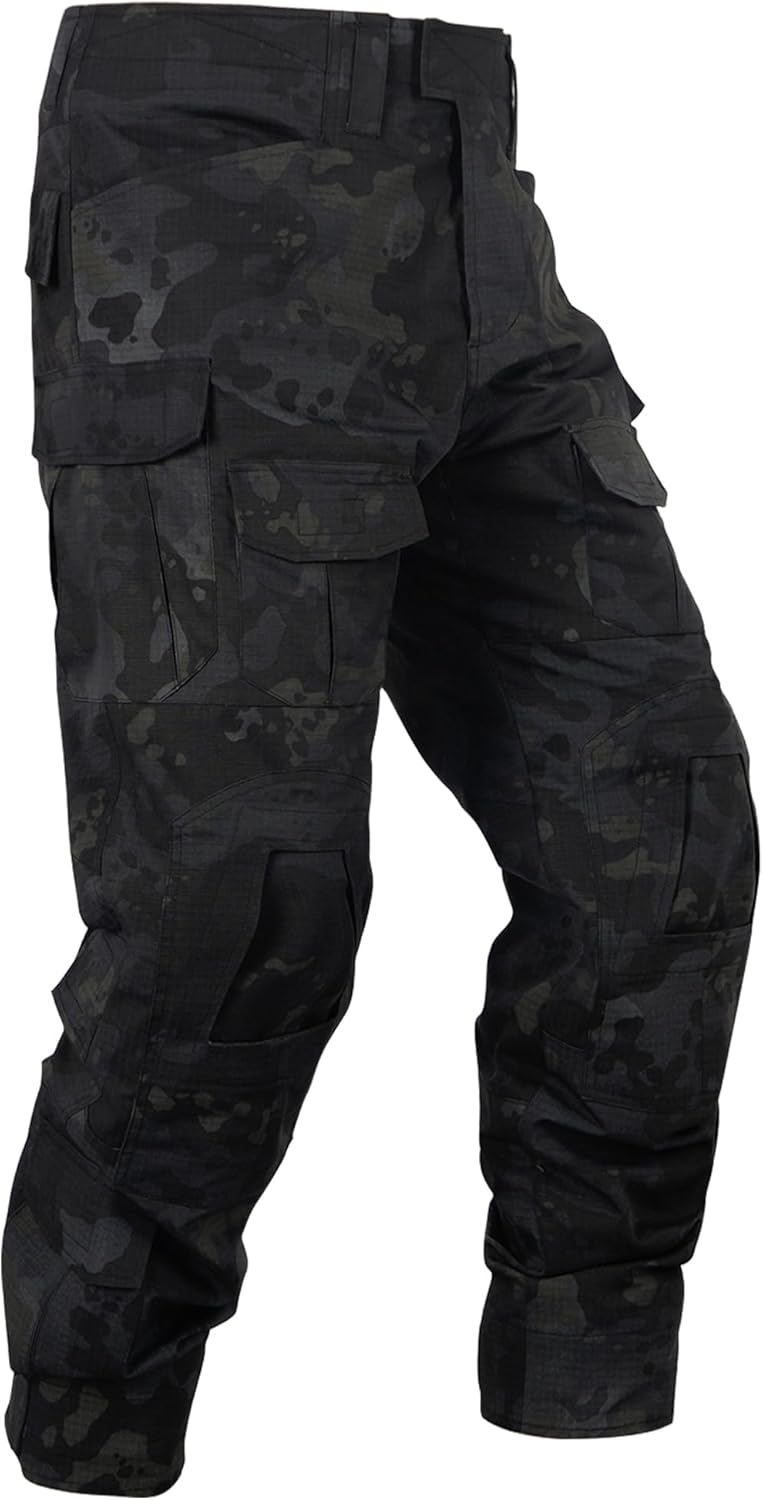 Tactical Pants for Men Water Resistant Hiking Pants Camo Cargo Pants with 10 Pockets No Belt and Kneepad