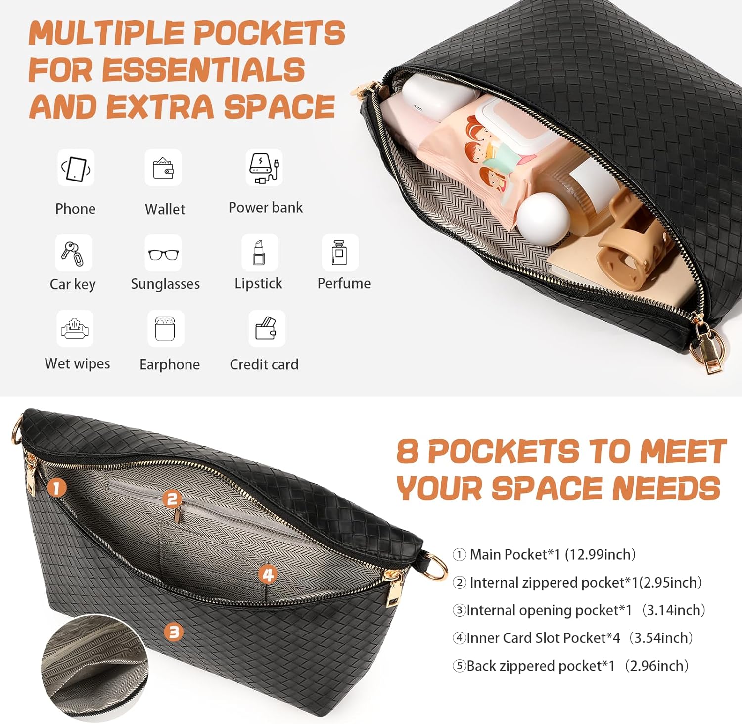 Woven Crossbody Bags for Women Large Bag Vegan Leather Bum Bag Fanny Pack Purse for Travel
