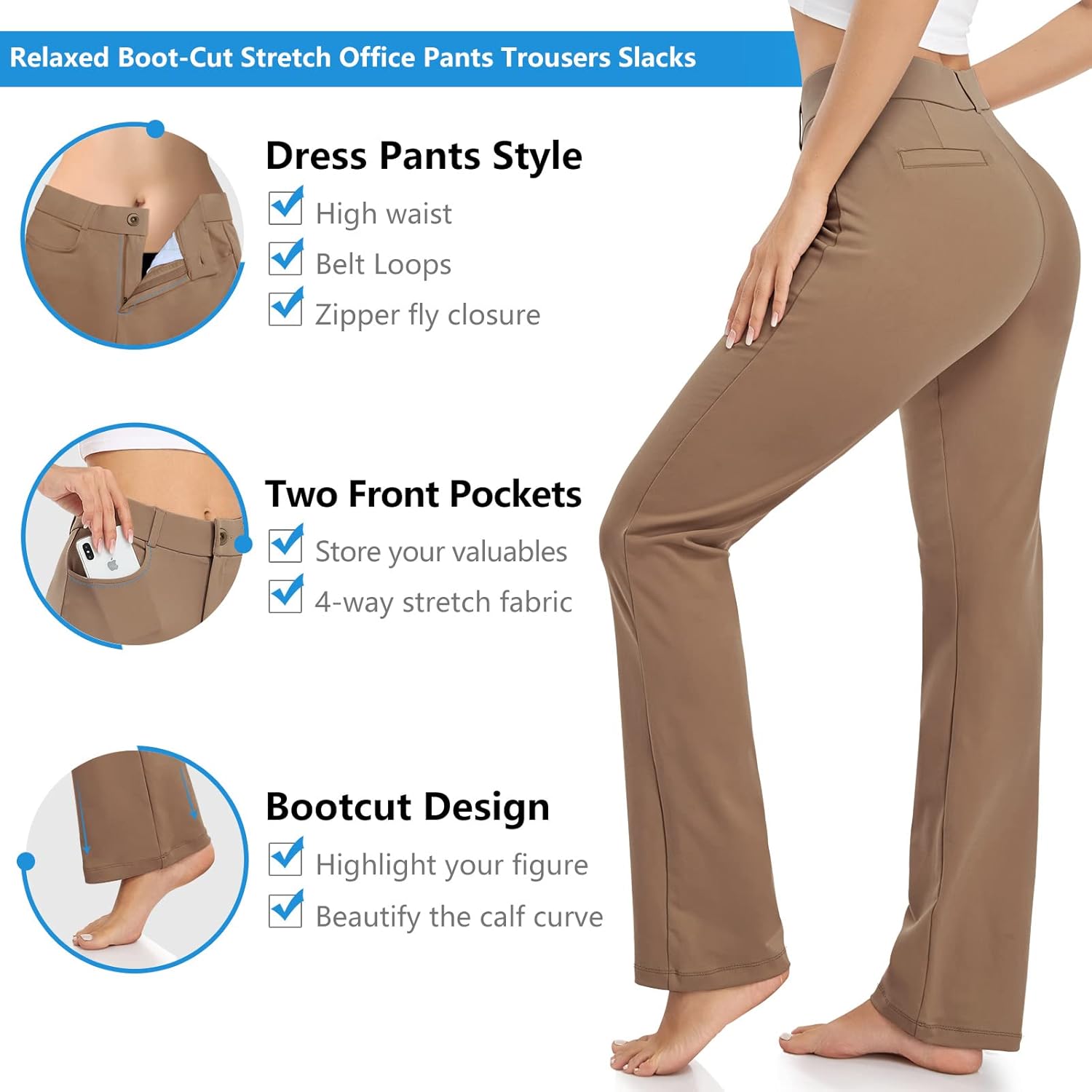 Women Yoga Dress Pants Stretchy Work Pants Straightleg Bootcut Office Slacks with Pockets for Business Casual
