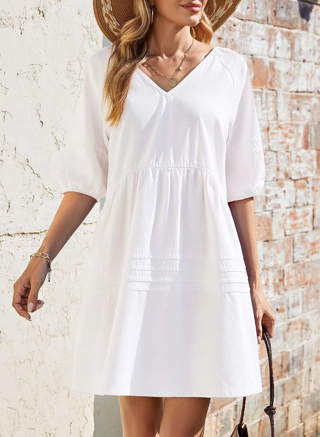 Dress for Women Casual V Neck Puff Short Sleeve Mini Jean Dress Cute Back Tie Summer Dresses Dress for Women Casual V Neck Puff Short Sleeve Mini Jean Dress Cute Back Tie Summer Dresses