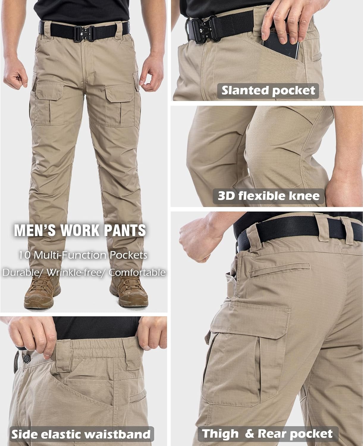 Mens Tactical Pants Ripstop Waterproof Stretch Cargo Work Pants with 8 Pockets Outdoor Lightweight Hiking Pants