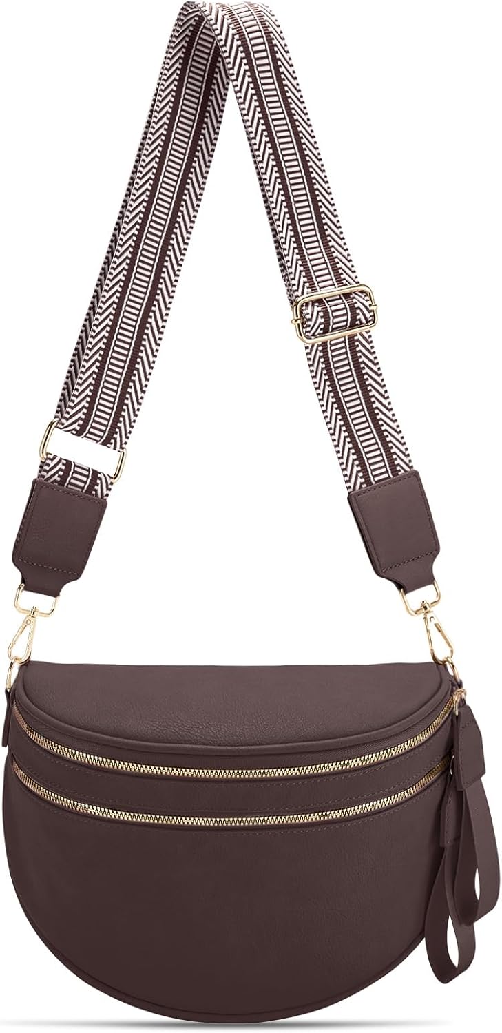Leather Crossbody Bum Bag for Women Large Sling Purse Fanny Pack