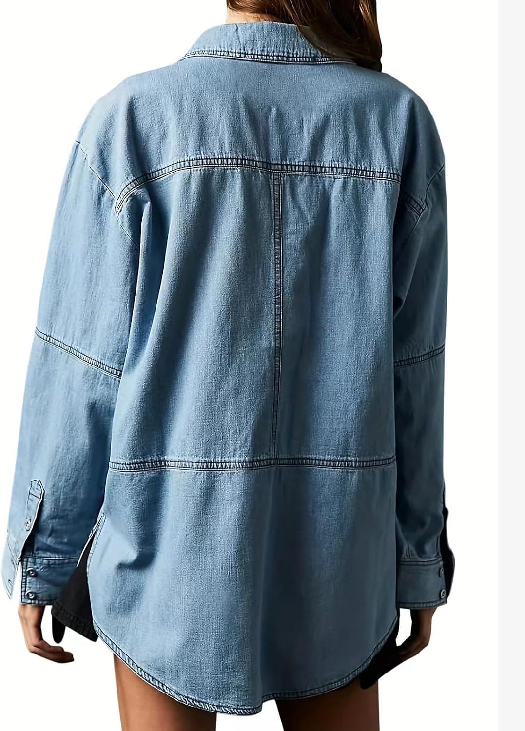 Women Casual Long Sleeve Pullover Top Jean Shirt Turndown V Neck Oversized Shirt Hoodie Sweatshirt Women Casual Long Sleeve Pullover Top Jean Shirt Turndown V Neck Oversized Shirt Hoodie Sweatshirt