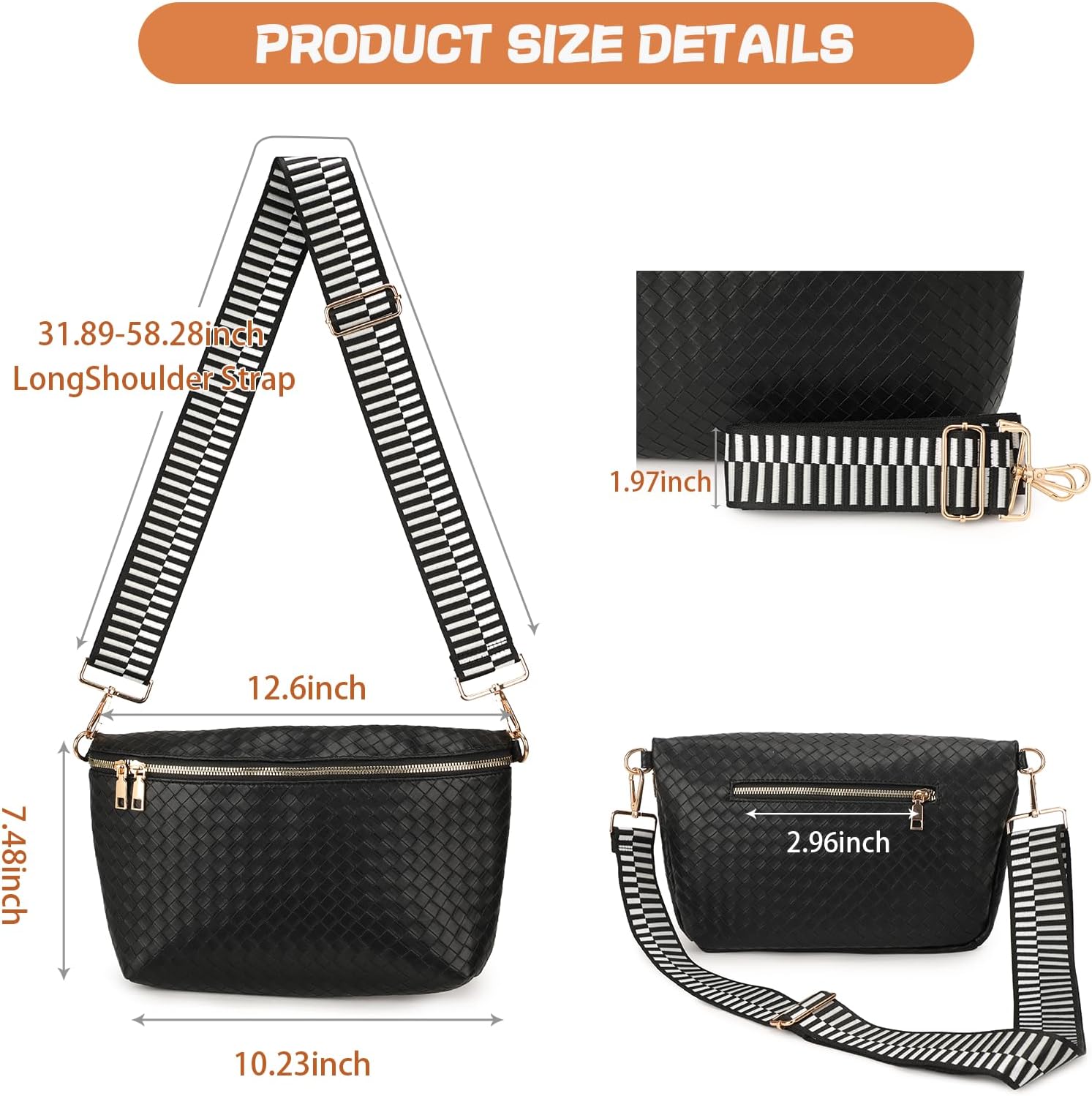 Woven Crossbody Bags for Women Large Bag Vegan Leather Bum Bag Fanny Pack Purse for Travel