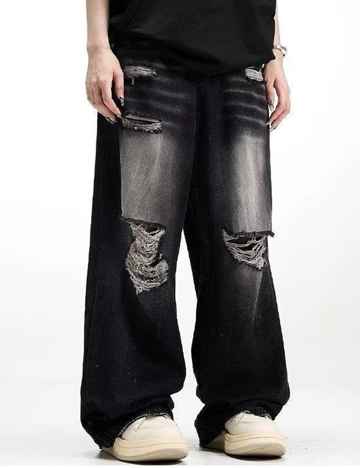 Men Baggy Ripped Jeans Y2k Hip Hop Distressed Jeans Oversized Boyfriend Jeans Wide Leg Pants Y2K Streetwear Men Baggy Ripped Jeans Y2k Hip Hop Distressed Jeans Oversized Boyfriend Jeans Wide Leg Pants Y2K Streetwear