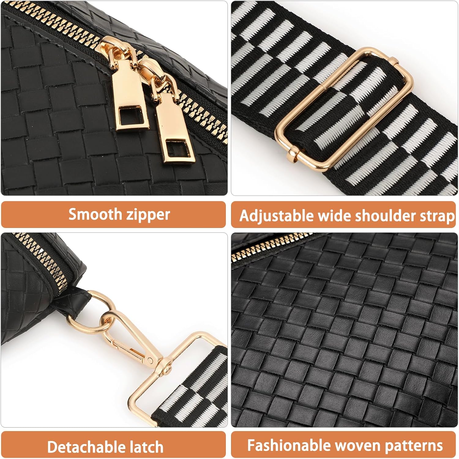 Woven Crossbody Bags for Women Large Bag Vegan Leather Bum Bag Fanny Pack Purse for Travel