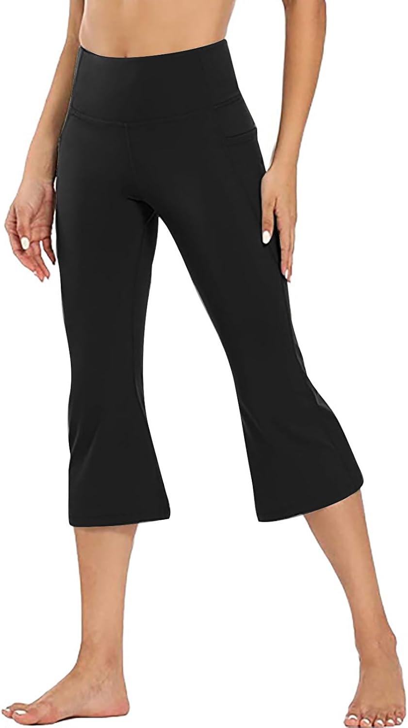 Capri Leggings for Women Tummy Control High Waist Flare Yoga Pant Comfy Athletic Workout Summer Leggings with Pocket
