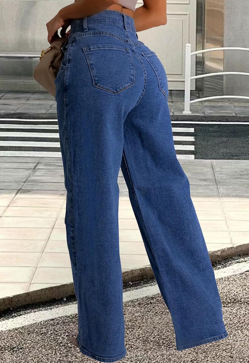 Women's Wide Leg Jeans Casual Stretch High Rise Baggy Loose Pants