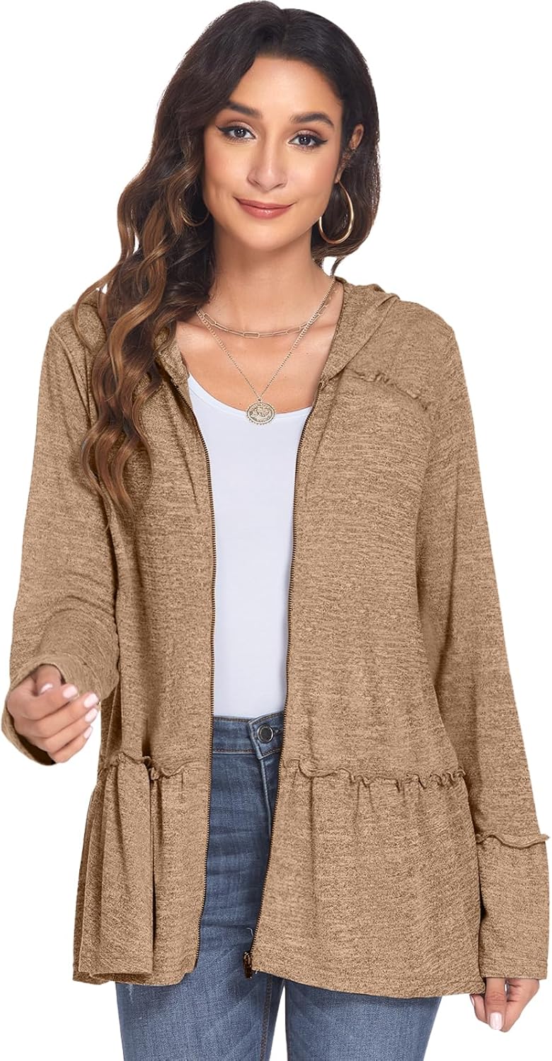Zip Up Hoodie for Curvy Women Spring Ruffle Hooded Sweatshirts Jacket Cardigans Lightweight Zip Up Hoodie for Curvy Women Spring Ruffle Hooded Sweatshirts Jacket Cardigans Lightweight
