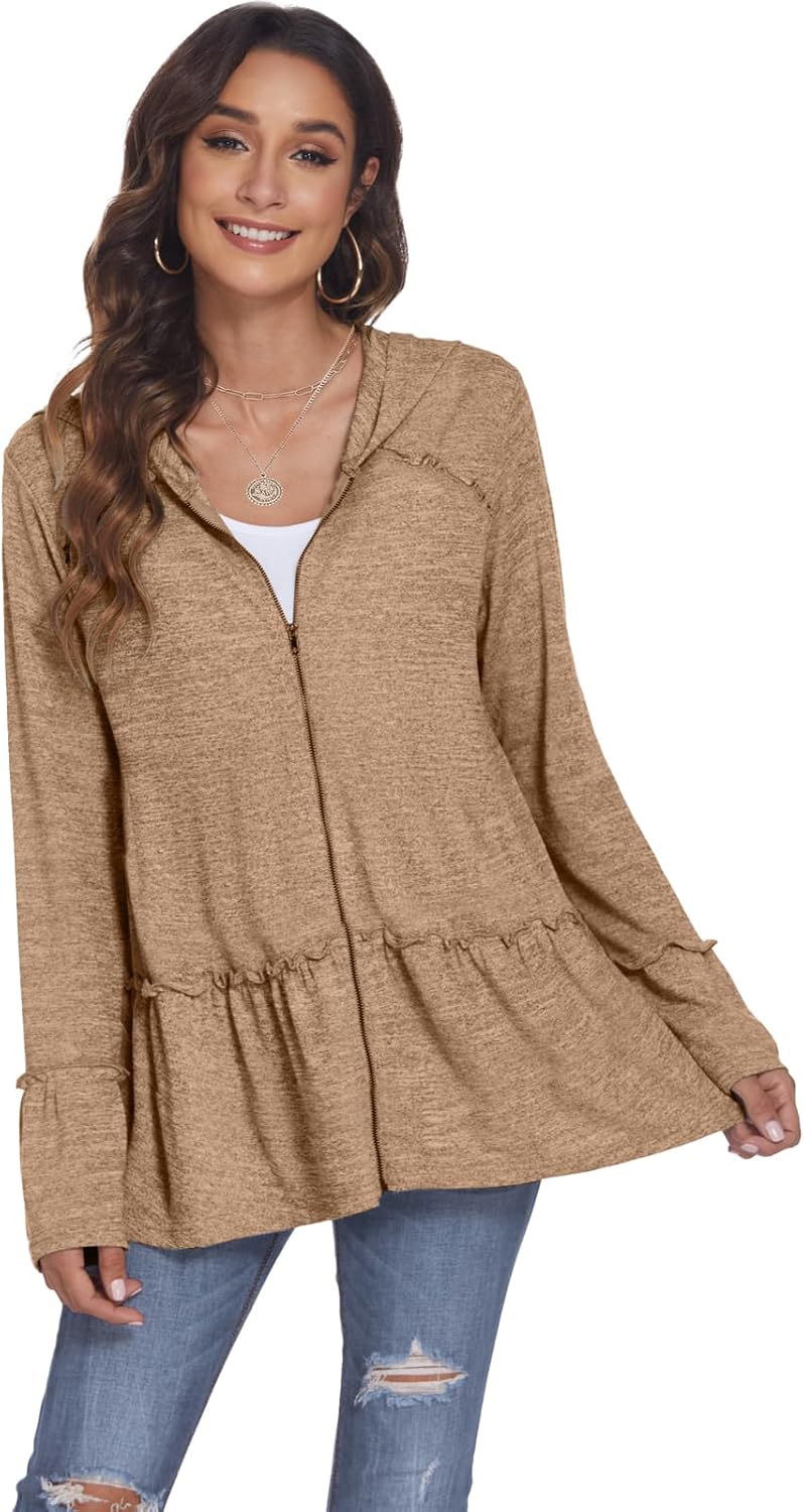 Zip Up Hoodie for Curvy Women Spring Ruffle Hooded Sweatshirts Jacket Cardigans Lightweight Zip Up Hoodie for Curvy Women Spring Ruffle Hooded Sweatshirts Jacket Cardigans Lightweight