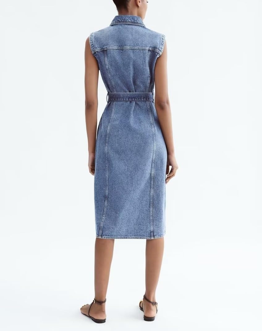 Dress for Women Casual Sleeveless Belted Button Down Midi Jean Dresses for Women