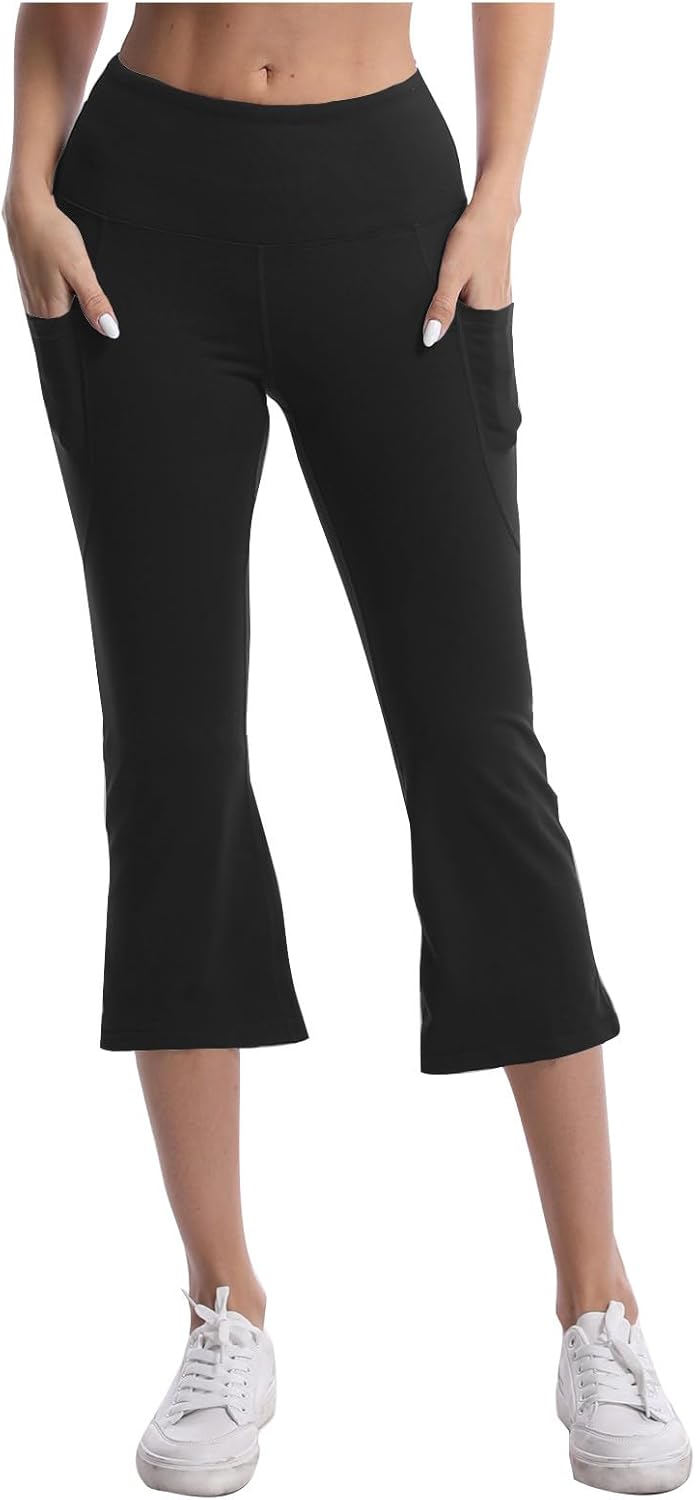 Capri Leggings for Women Tummy Control High Waist Flare Yoga Pant Comfy Athletic Workout Summer Leggings with Pocket