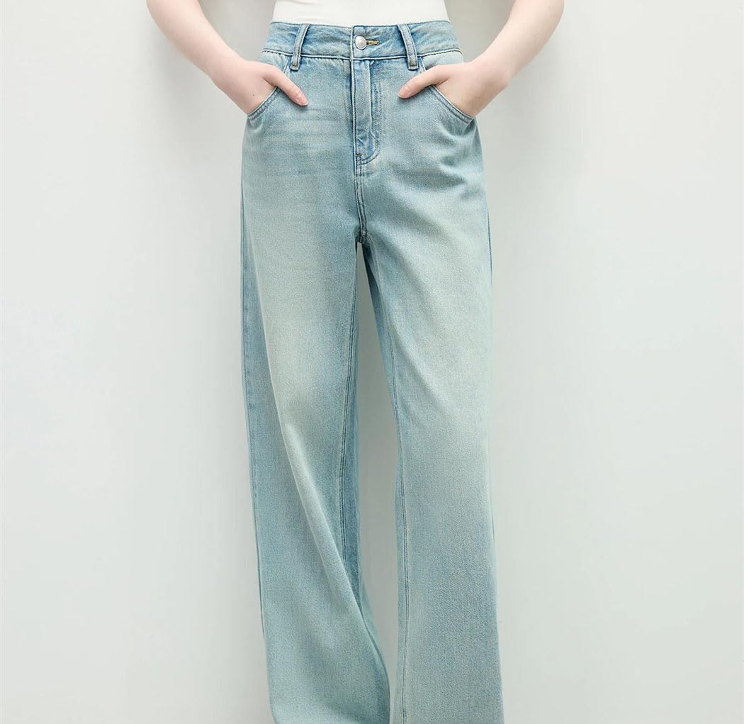 Women Distressed High Waist Straight Jeans Summer Slim Fit Pants Vintage Washed Trousers