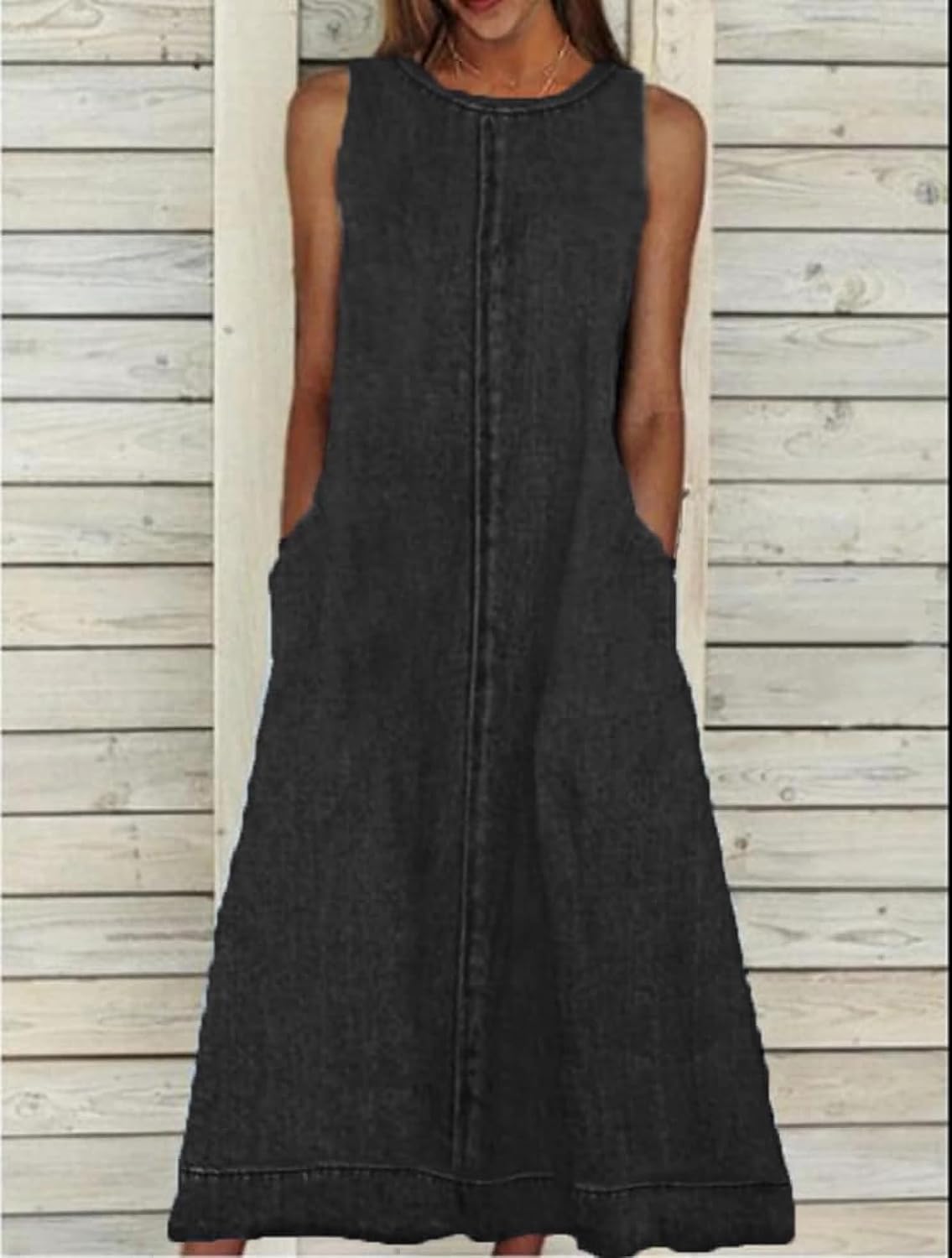 Women's Sleeveless Maxi Demin Dress Summer Crewneck Long Jean Dress Casual Tank Dresses with Pockets Women's Sleeveless Maxi Demin Dress Summer Crewneck Long Jean Dress Casual Tank Dresses with Pockets