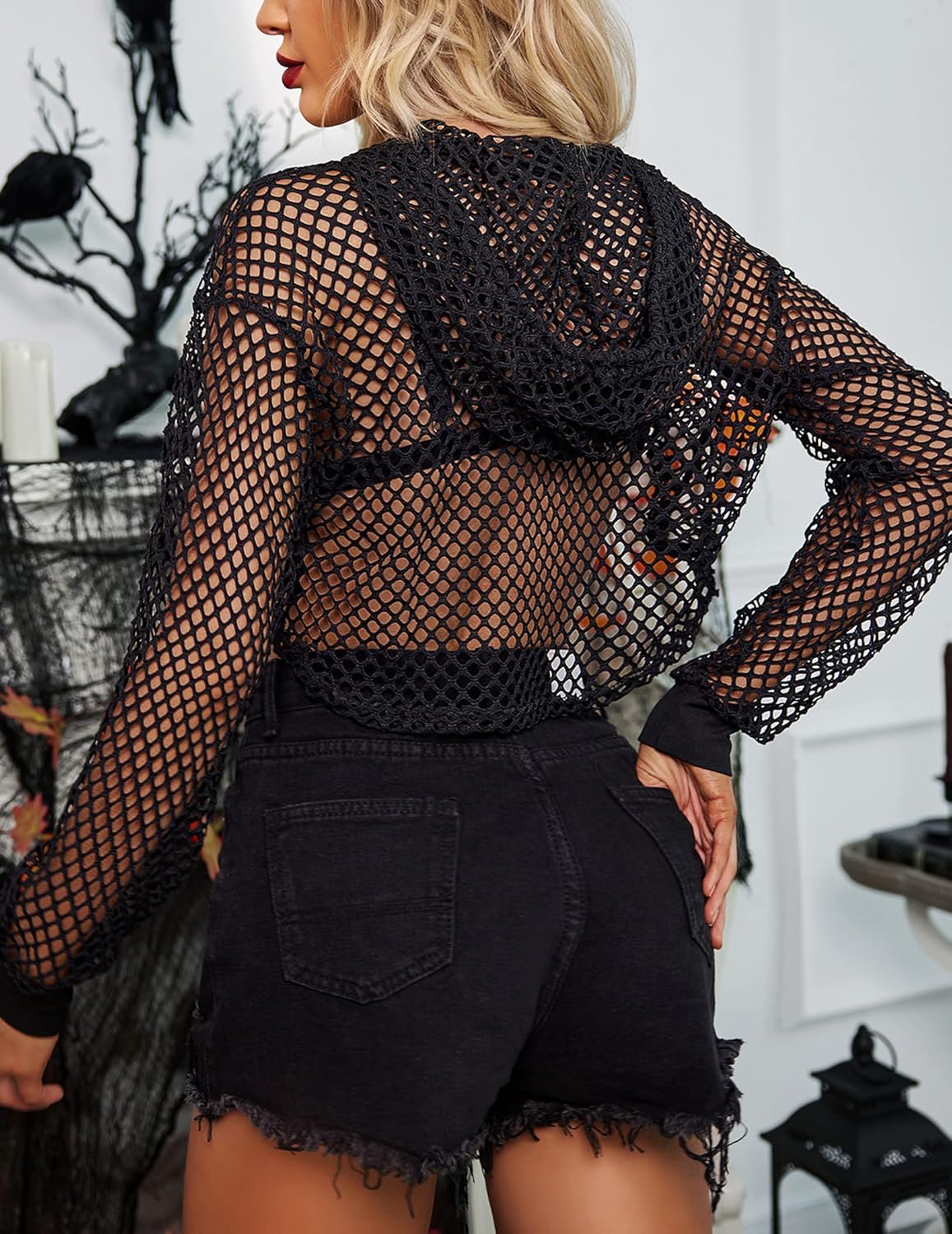 Mesh Crop Top Hoodie Rave Tops For Women Long Sleeve Fishnet Shirt for Festival Club Party Mesh Crop Top Hoodie Rave Tops For Women Long Sleeve Fishnet Shirt for Festival Club Party