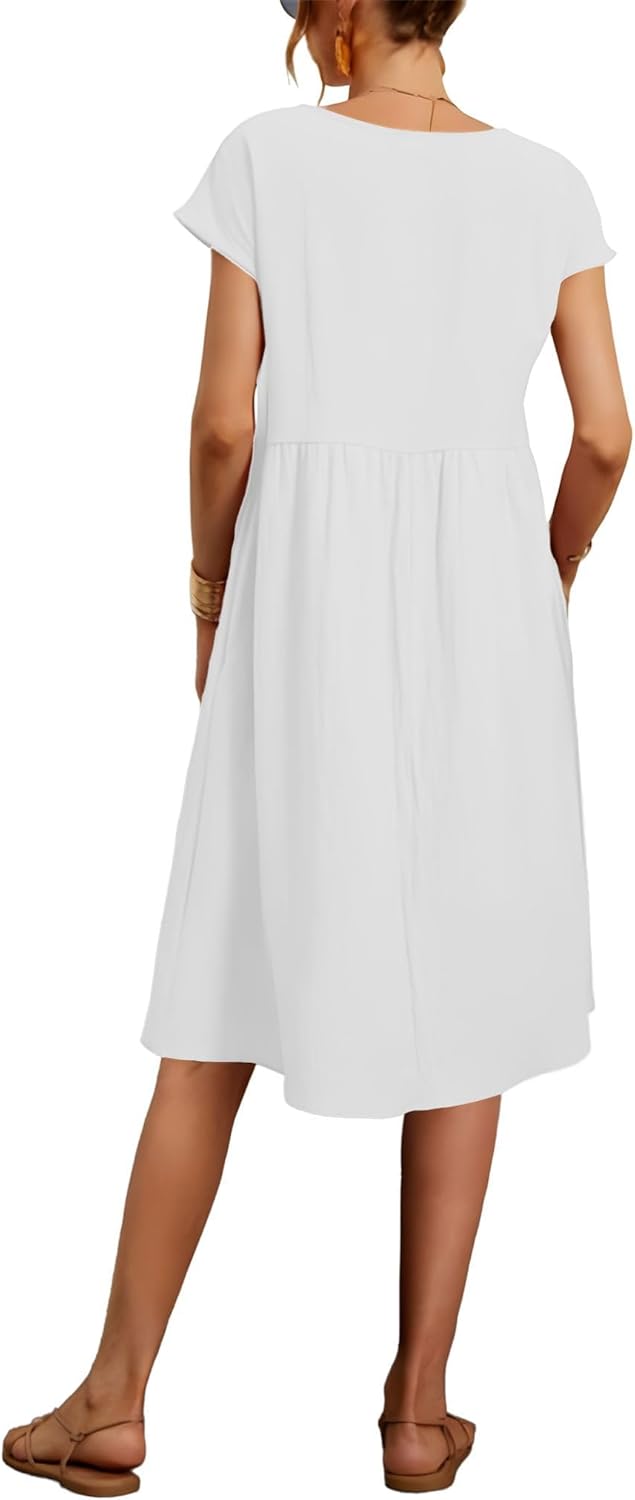 Cotton Dresses for Women Women's Summer Short Sleeve Midi Dress Casual Loose Beach Dress with Pockets Cotton Dresses for Women Women's Summer Short Sleeve Midi Dress Casual Loose Beach Dress with Pockets