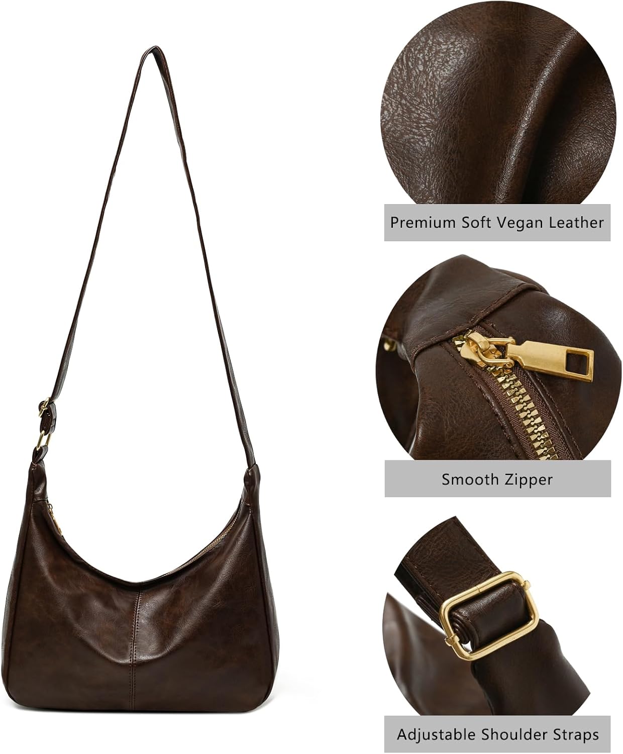 Slouchy Vegan Leather Shoulder Bag for Women Soft Crossbody Hobo Bags Everyday Tote Purses Handbags