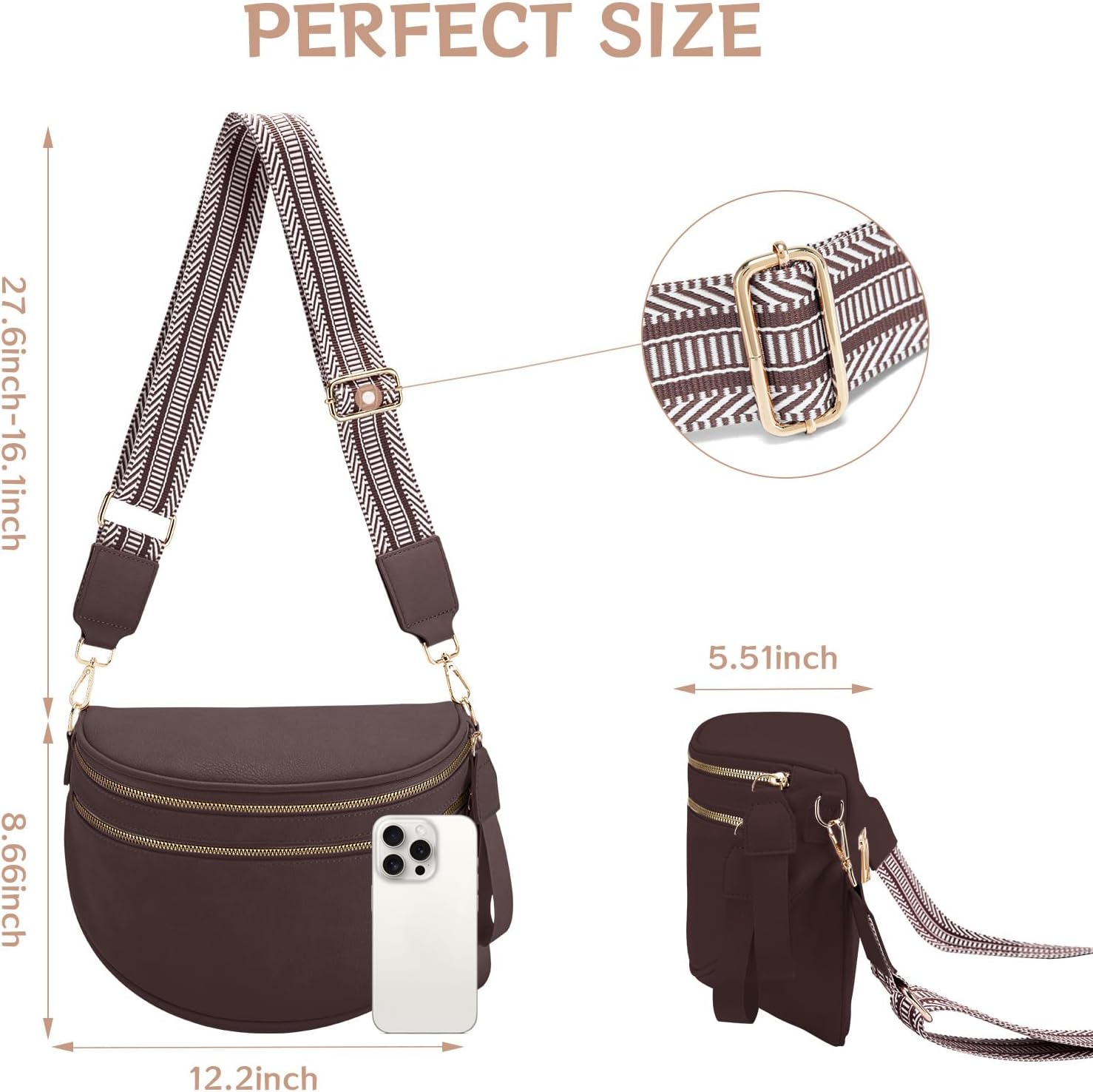 Leather Crossbody Bum Bag for Women Large Sling Purse Fanny Pack