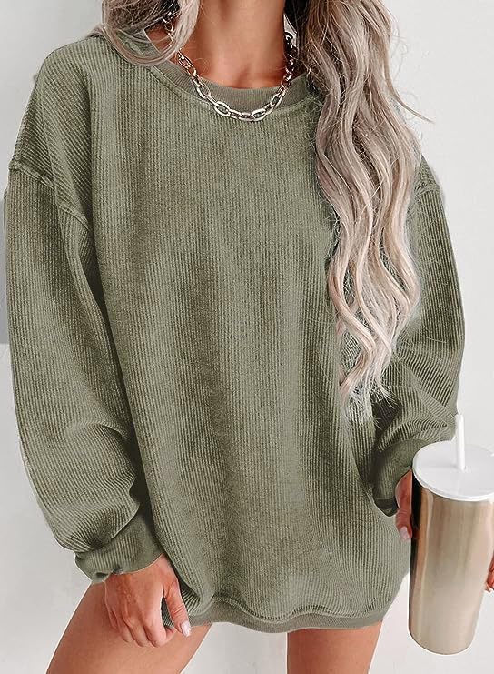 Womens Crewneck Oversized Corduroy Corded Sweatshirt Casual Long Sleeve Trendy Pullover Comfy Tops Womens Crewneck Oversized Corduroy Corded Sweatshirt Casual Long Sleeve Trendy Pullover Comfy Tops