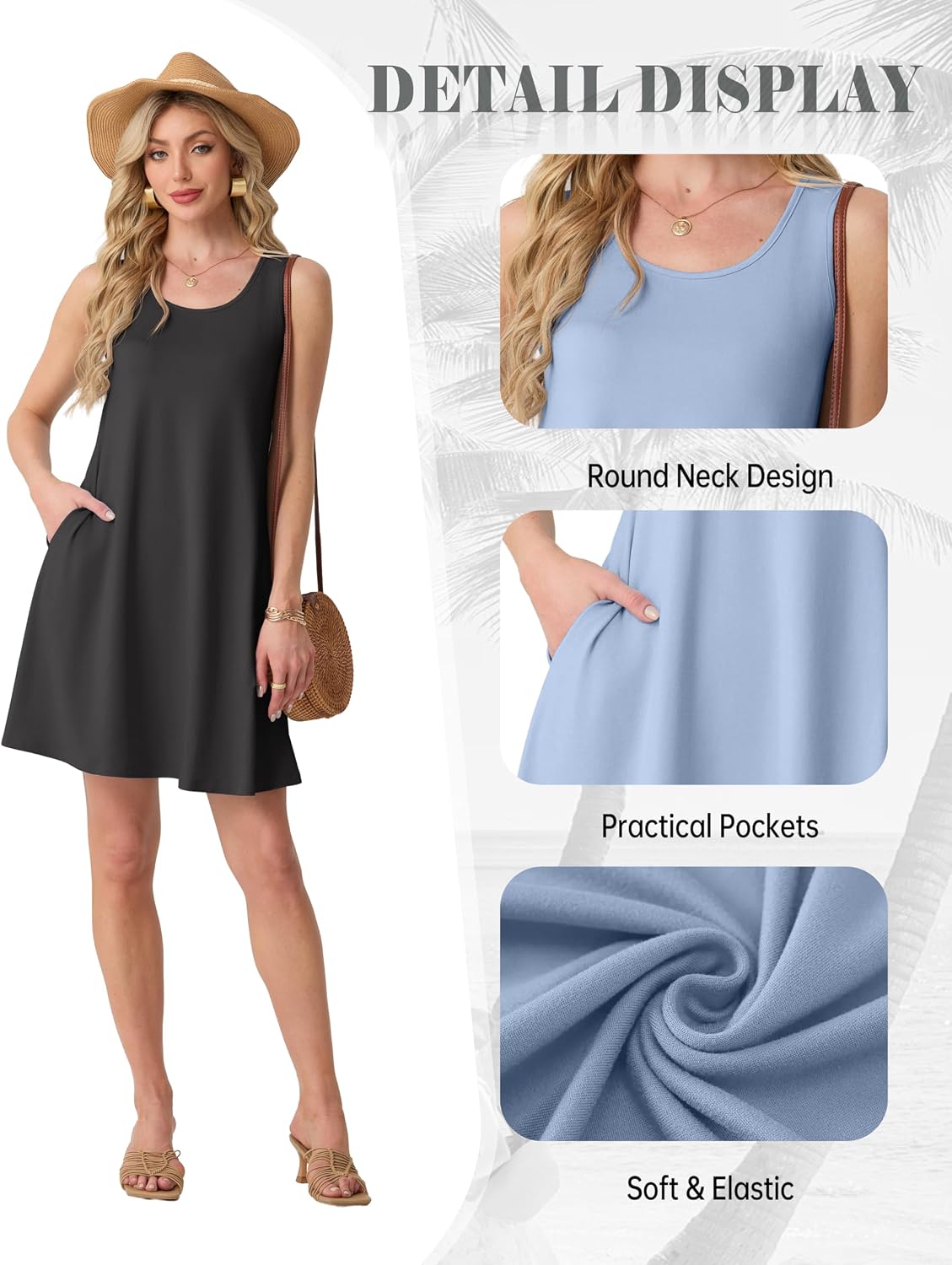 Womens Dresses A-Line - Cute Floral Summer Beach Sundress with Pockets