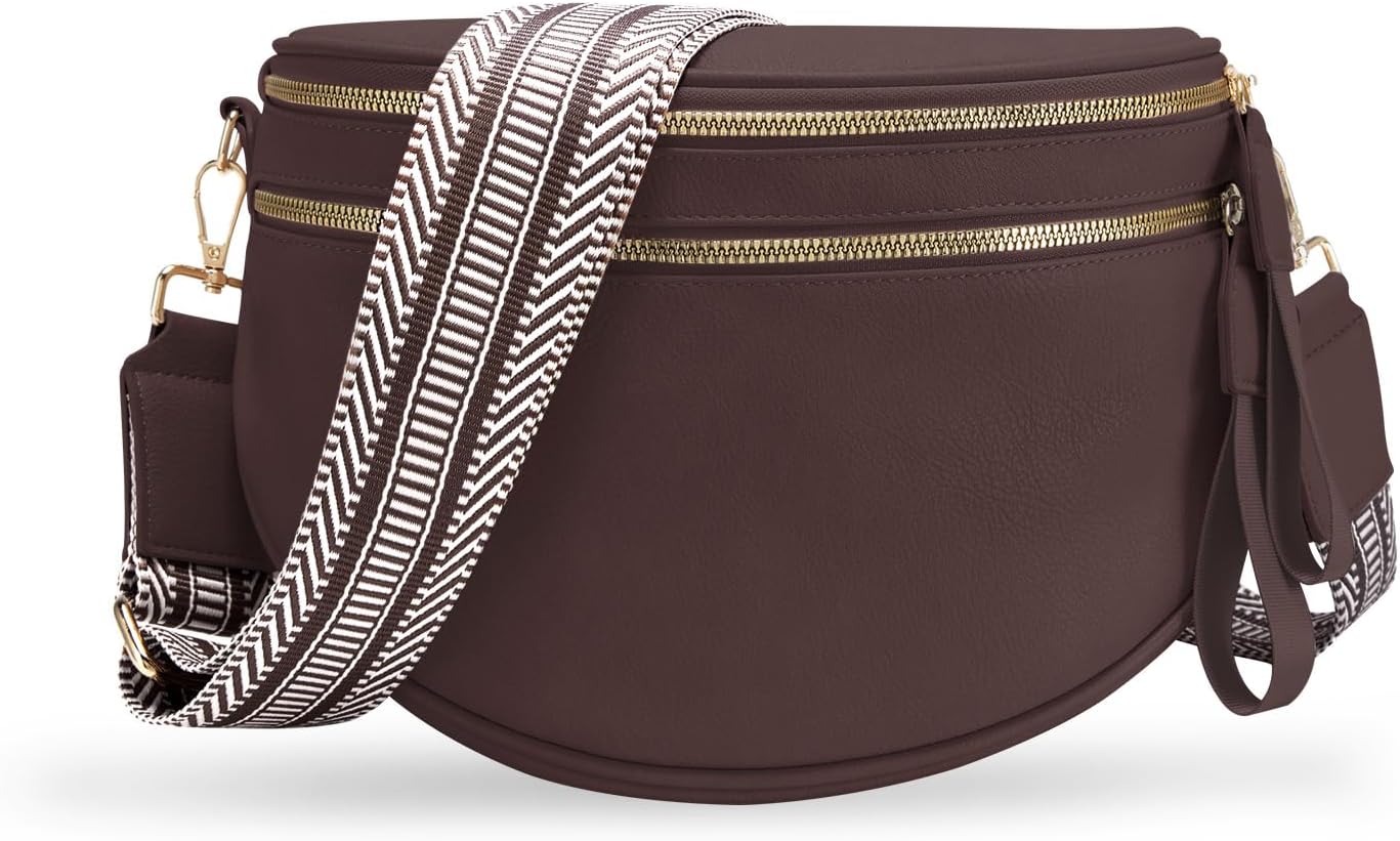 Leather Crossbody Bum Bag for Women Large Sling Purse Fanny Pack