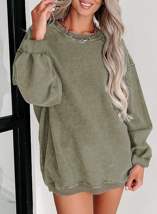 Womens Crewneck Oversized Corduroy Corded Sweatshirt Casual Long Sleeve Trendy Pullover Comfy Tops Womens Crewneck Oversized Corduroy Corded Sweatshirt Casual Long Sleeve Trendy Pullover Comfy Tops