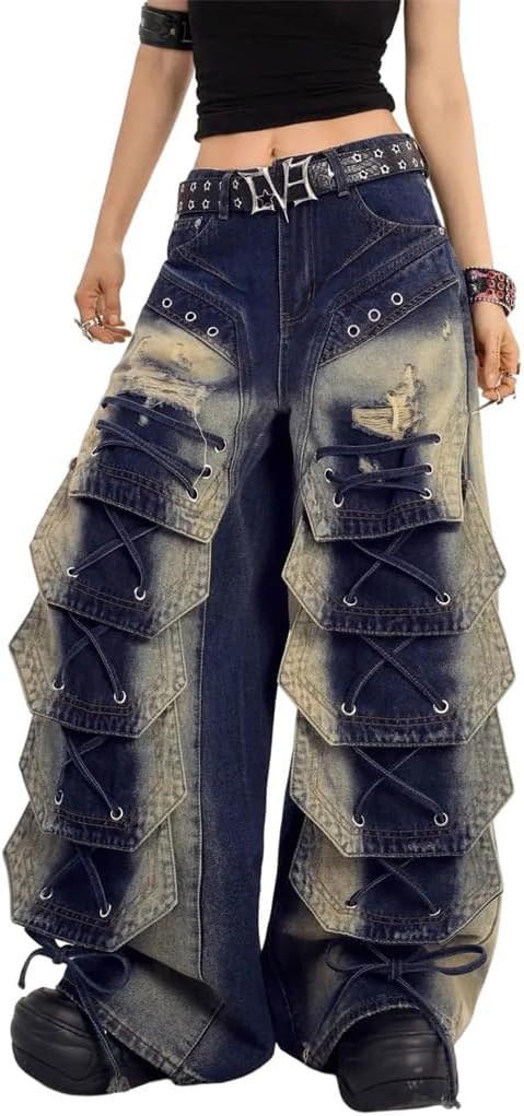 Women's Embroidered Irregular High-Rise Oversized Wide-Leg Jeans Retro Streetwear for Personalized Bold Looks
