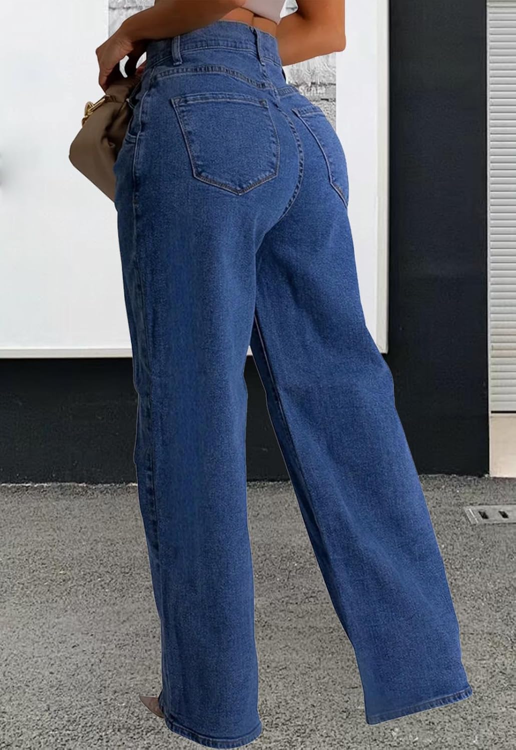 Women's Wide Leg Jeans Casual Stretch High Rise Baggy Loose Pants