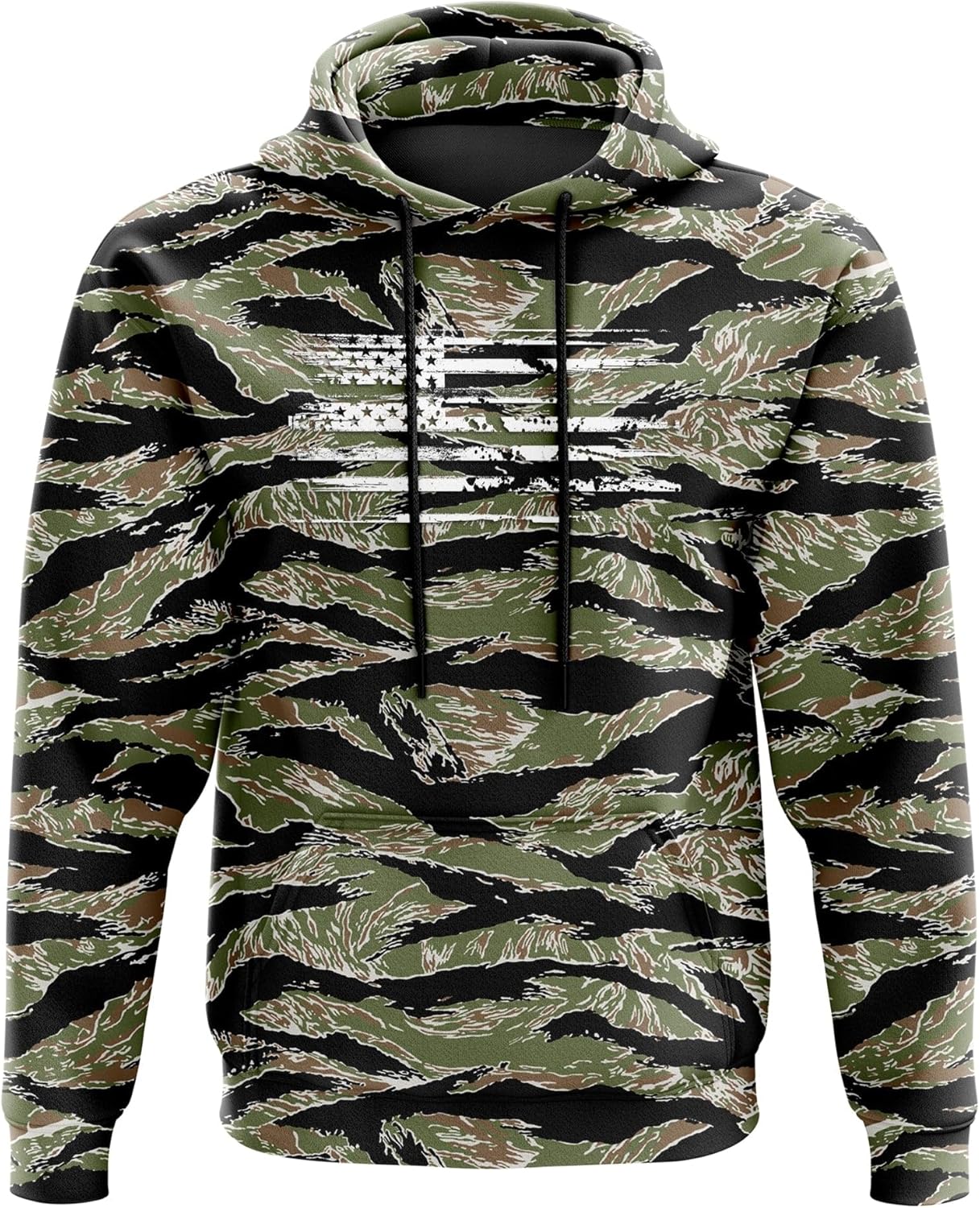 Patriotic Tiger Camo Heavyweight Hoodie for Men and Women Decorated in USA