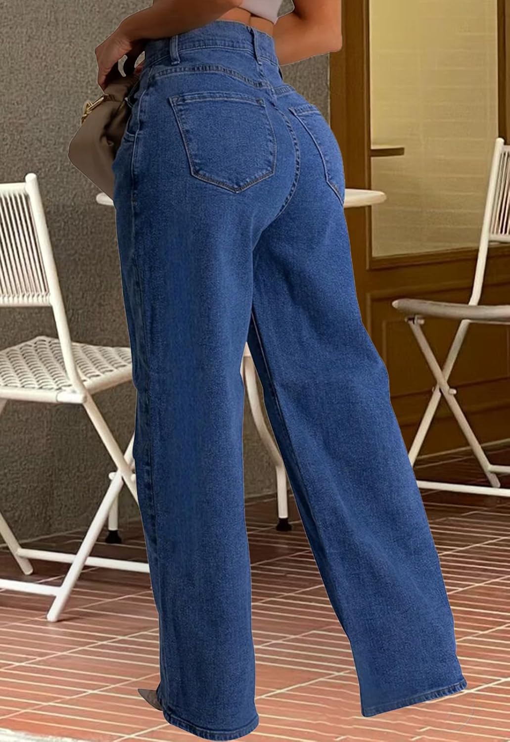 Women's Wide Leg Jeans Casual Stretch High Rise Baggy Loose Pants