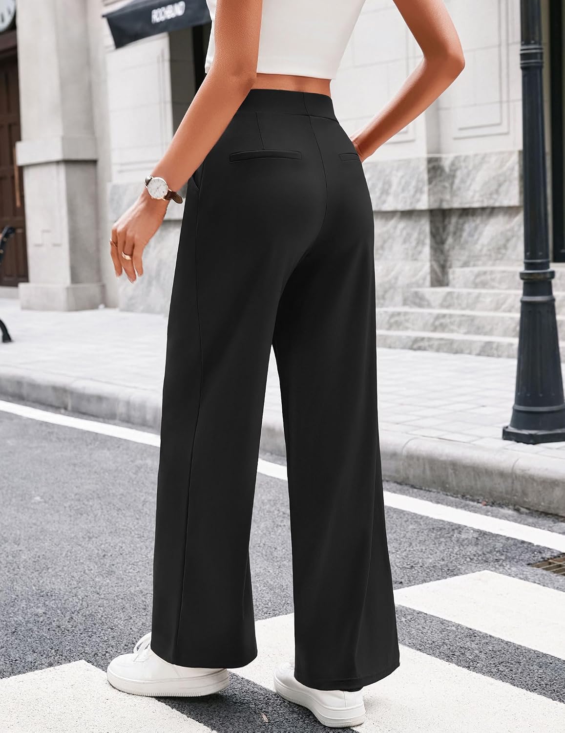 Women's Dress Pants Wide Leg Stretchy Work Trousers High Waisted Pleated Business Casual Pants with Pockets