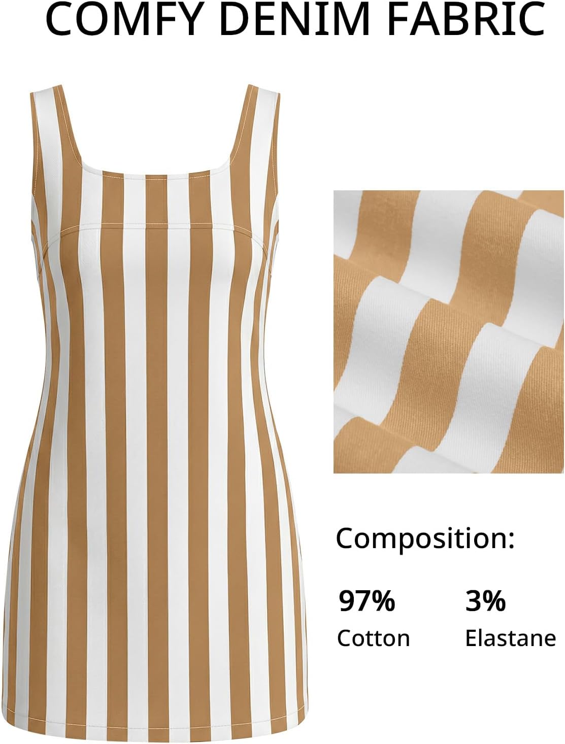 Womens Summer Striped Mini Dresses Square Neck Sleeveless Short Sundress Vacation Beach Tank Jean Dress