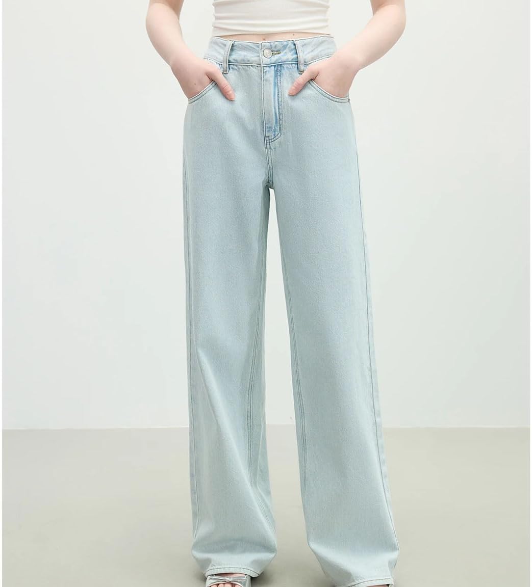 Women Distressed High Waist Straight Jeans Summer Slim Fit Pants Vintage Washed Trousers