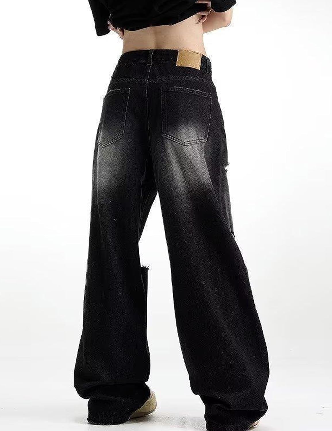 Men Baggy Ripped Jeans Y2k Hip Hop Distressed Jeans Oversized Boyfriend Jeans Wide Leg Pants Y2K Streetwear