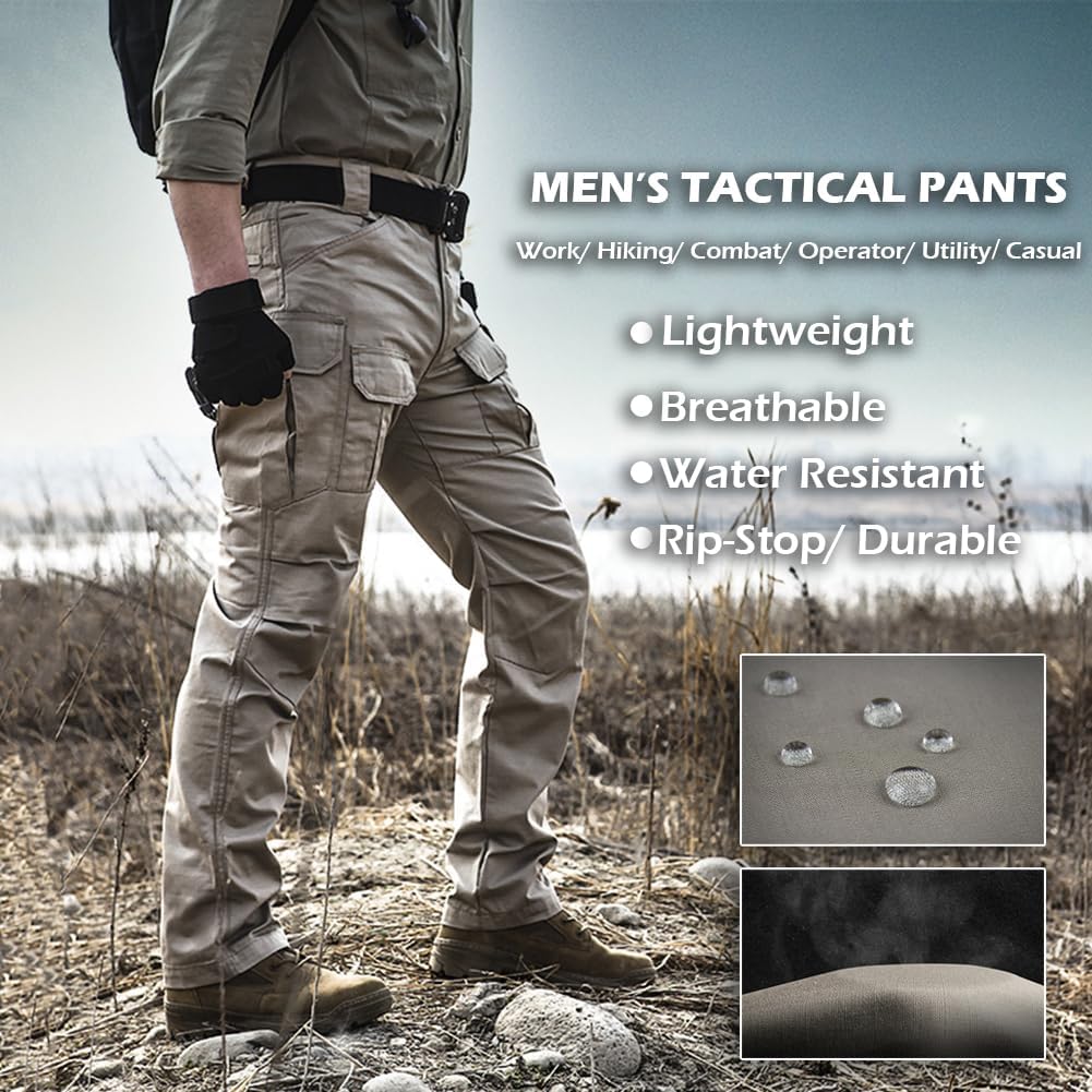 Mens Tactical Pants Ripstop Waterproof Stretch Cargo Work Pants with 8 Pockets Outdoor Lightweight Hiking Pants