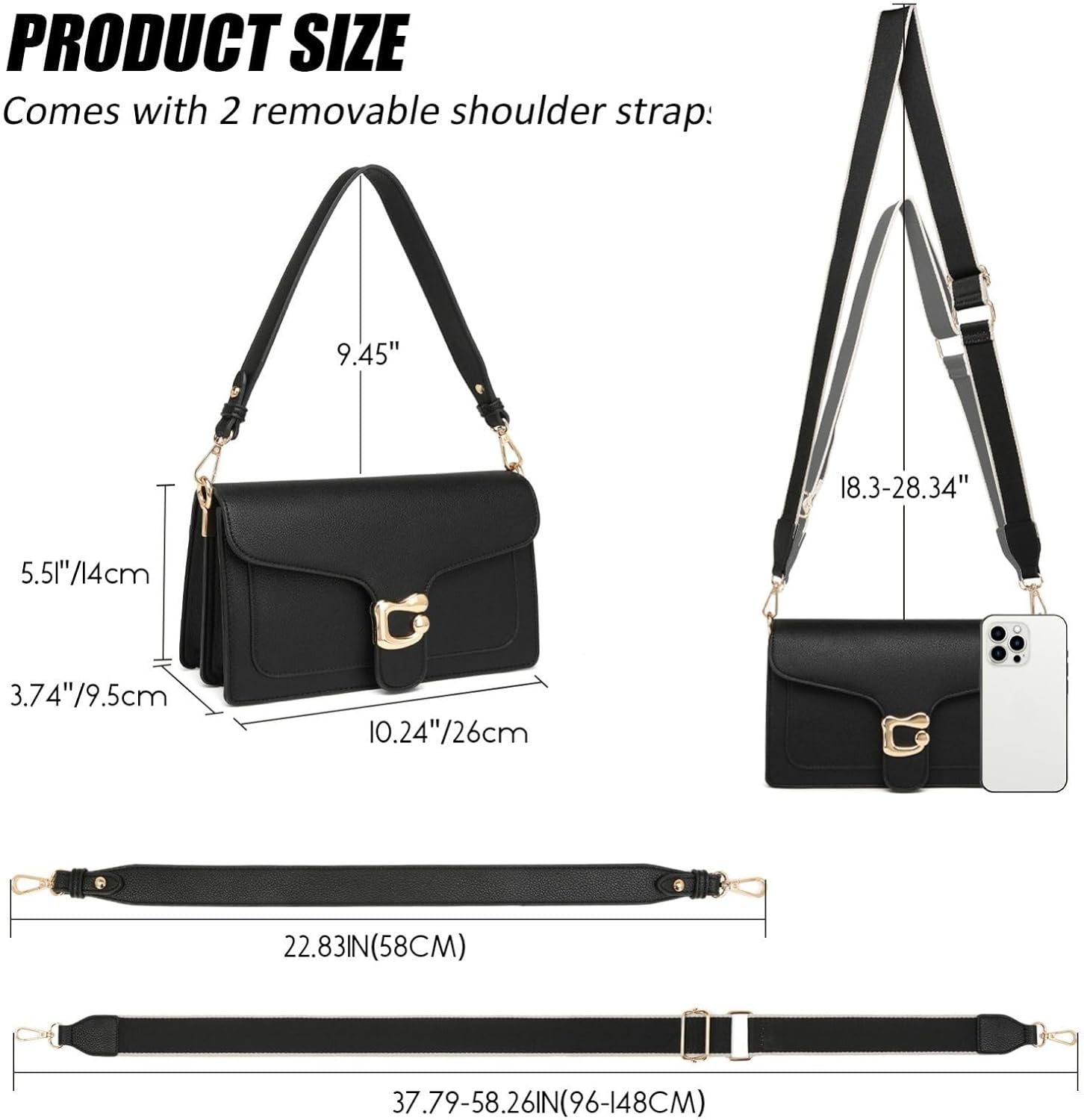 Crossbody Bags for Women Small Cross Body Purse Shoulder Bag Leather Handbags Evening Clutch with 2 Detachable Straps