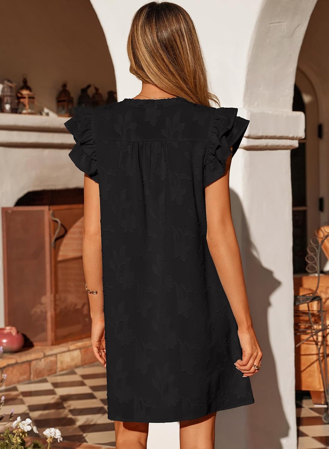 Womens Summer Dresses Ruffle Short Sleeve Casual V Neck Smocked Floral Burnout Mini Dress Sundress Womens Summer Dresses Ruffle Short Sleeve Casual V Neck Smocked Floral Burnout Mini Dress Sundress