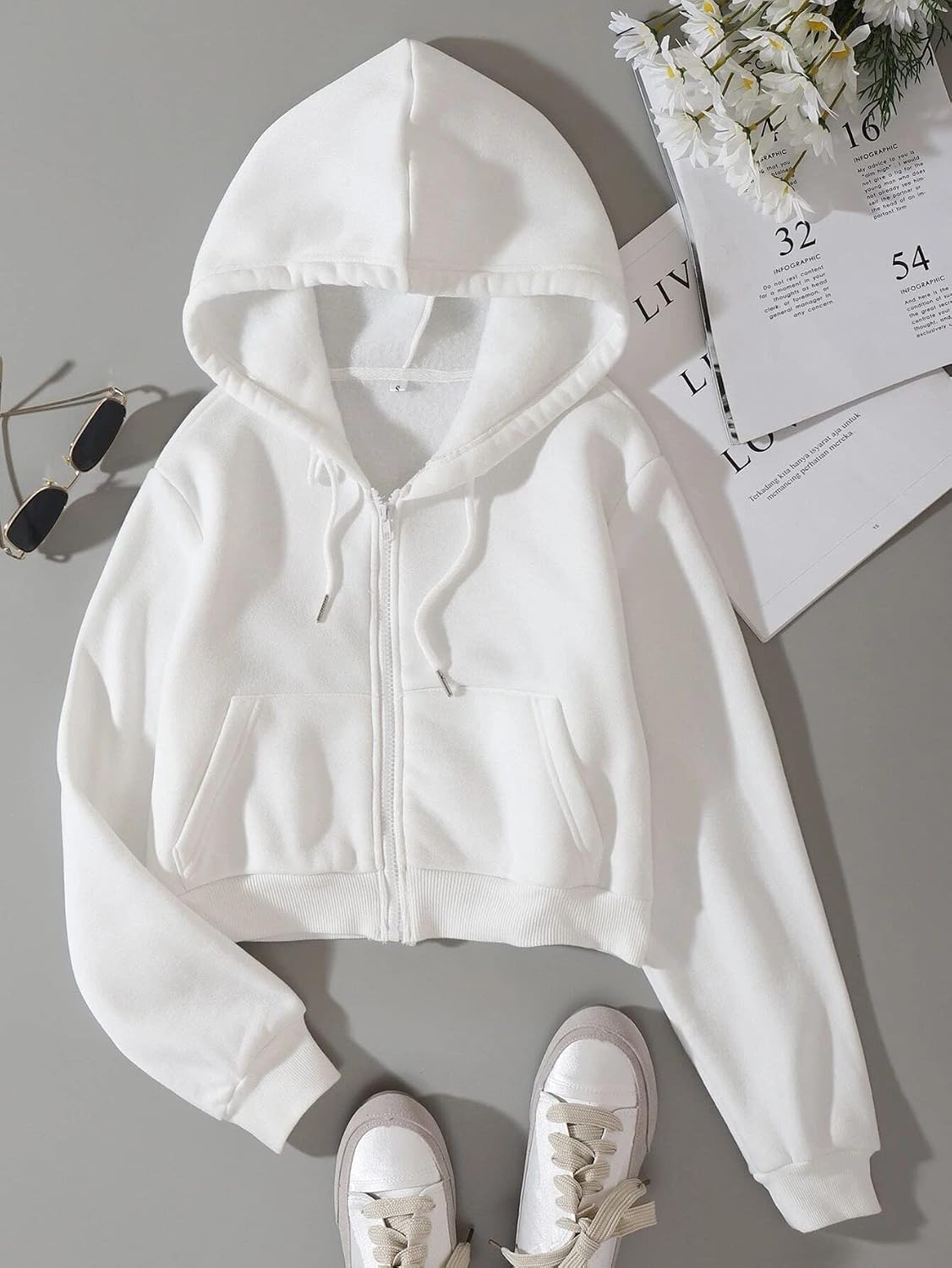 Women Fleece Full Zip Up Cropped Hoodie Sweatshirt 90s Long Sleeve Drawstring Hooded Crop Jacket Top with Pockets Women Fleece Full Zip Up Cropped Hoodie Sweatshirt 90s Long Sleeve Drawstring Hooded Crop Jacket Top with Pockets